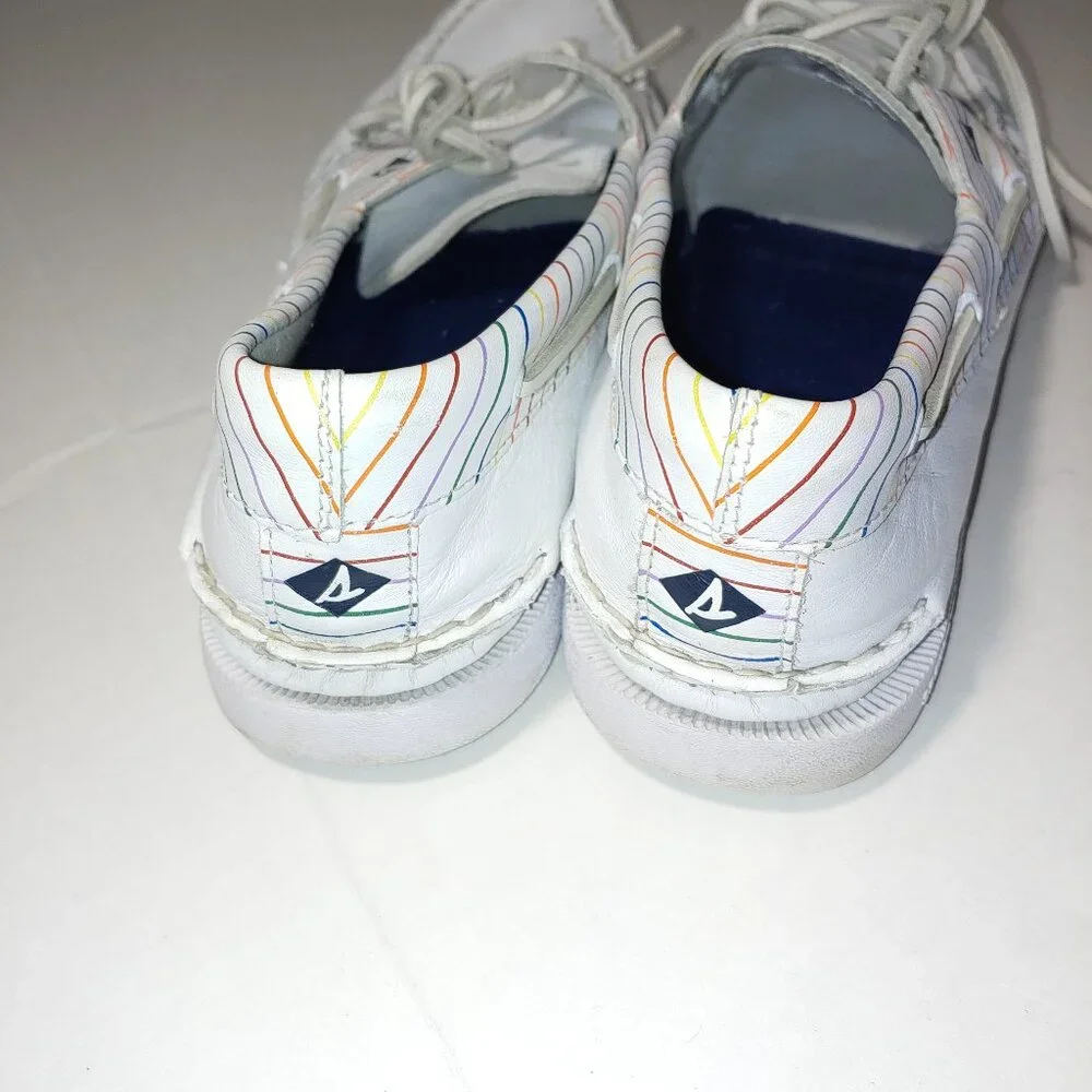 - Sperry Top Side Authentic Original Pride Boat Shoes White Leather Size 13
